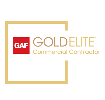 GAF GoldeElite Commercial Contractor logo in gold and red colors.