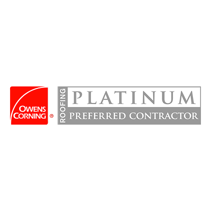 Owens Corning Platinum Preferred Contractor logo emphasizing quality roofing.