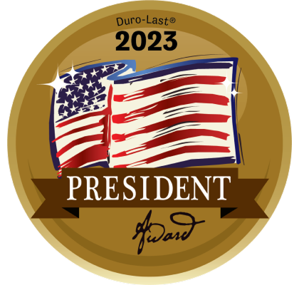 Duro-Last 2023 President Award emblem with American flag design.