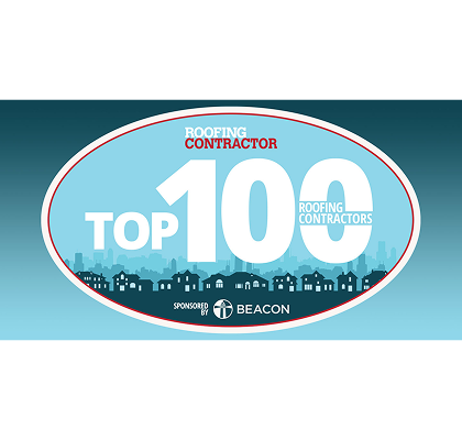 Graphic showcasing Top 100 Roofing Contractors 2023 award.