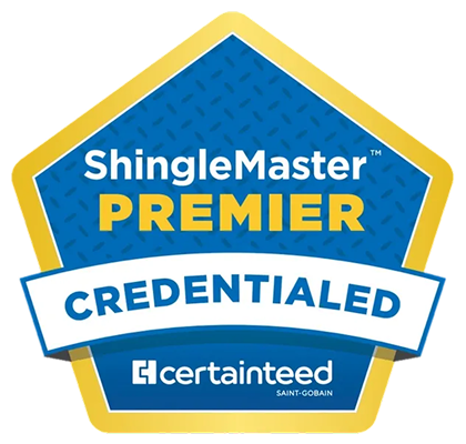 ShingleMaster Premier Credentialed badge by CertainTeed.