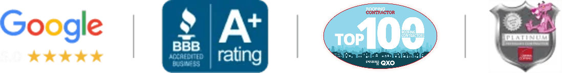 Various business quality badges including Google 5-star rating.